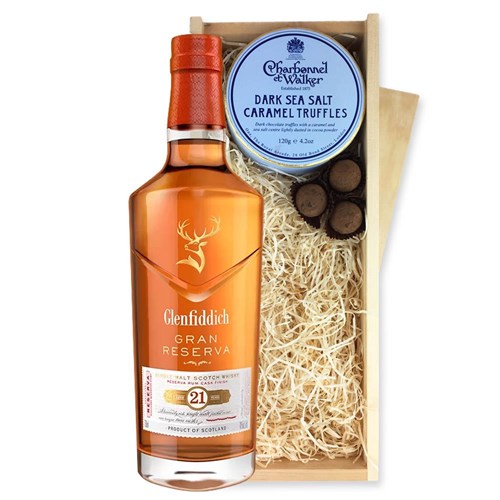 Glenfiddich 21 Year Old Gran Reserve Whisky 70cl And Dark Sea Salt Charbonnel Chocolates Box